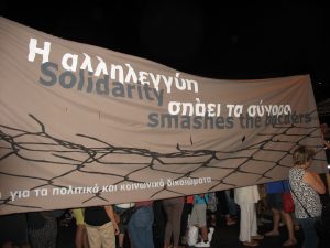 Das Transparent auf der Demo